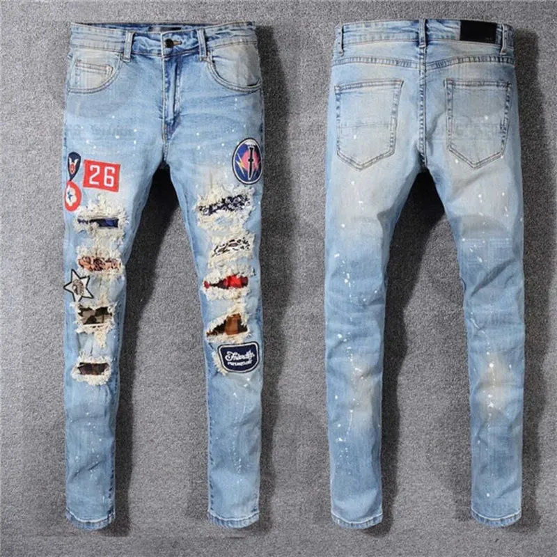 Amirs Mens Designers Jeans Distressed Ripped Biker Slim Straight Denim for Men
