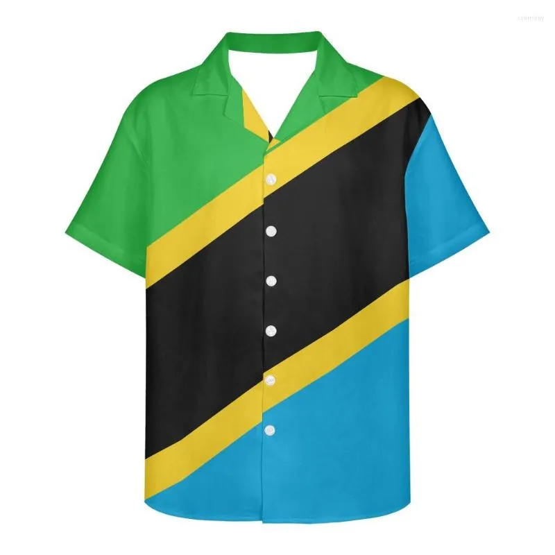 Männer Casual Hemden Tansania Flagge Design Muster Sommer Vintage Mode Kurzarm Hawaii Für Männer Camisa Masculina Urlaub Party