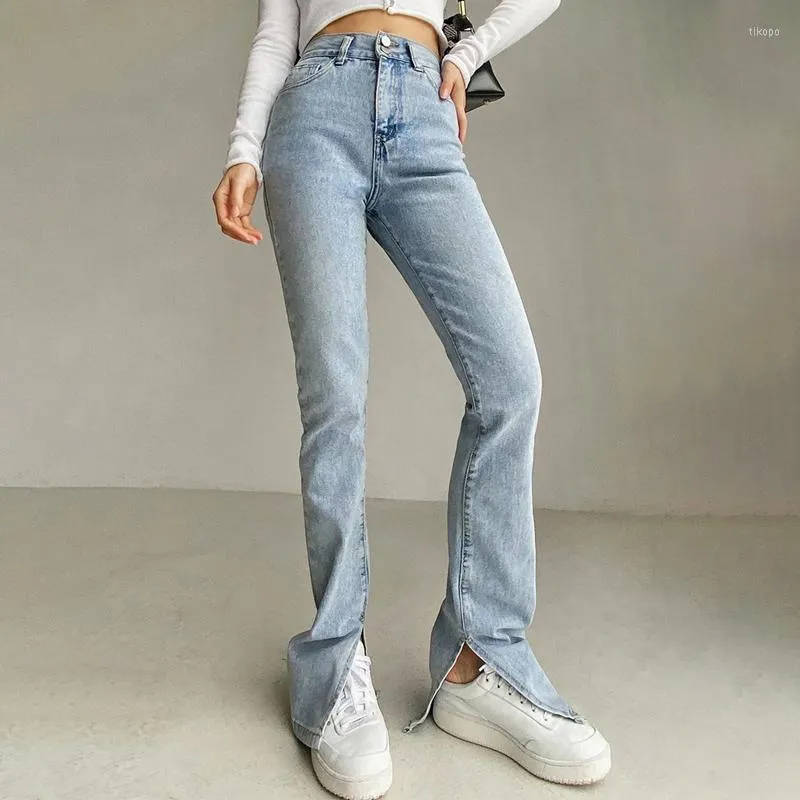 Dżinsowe dżinsy jasnoniebieskie dżinsowe spodnie Vintage Flare Pants Kobiety długie talia streetwearu jesień swobodny ciemnoniebieski/ciemnoszary