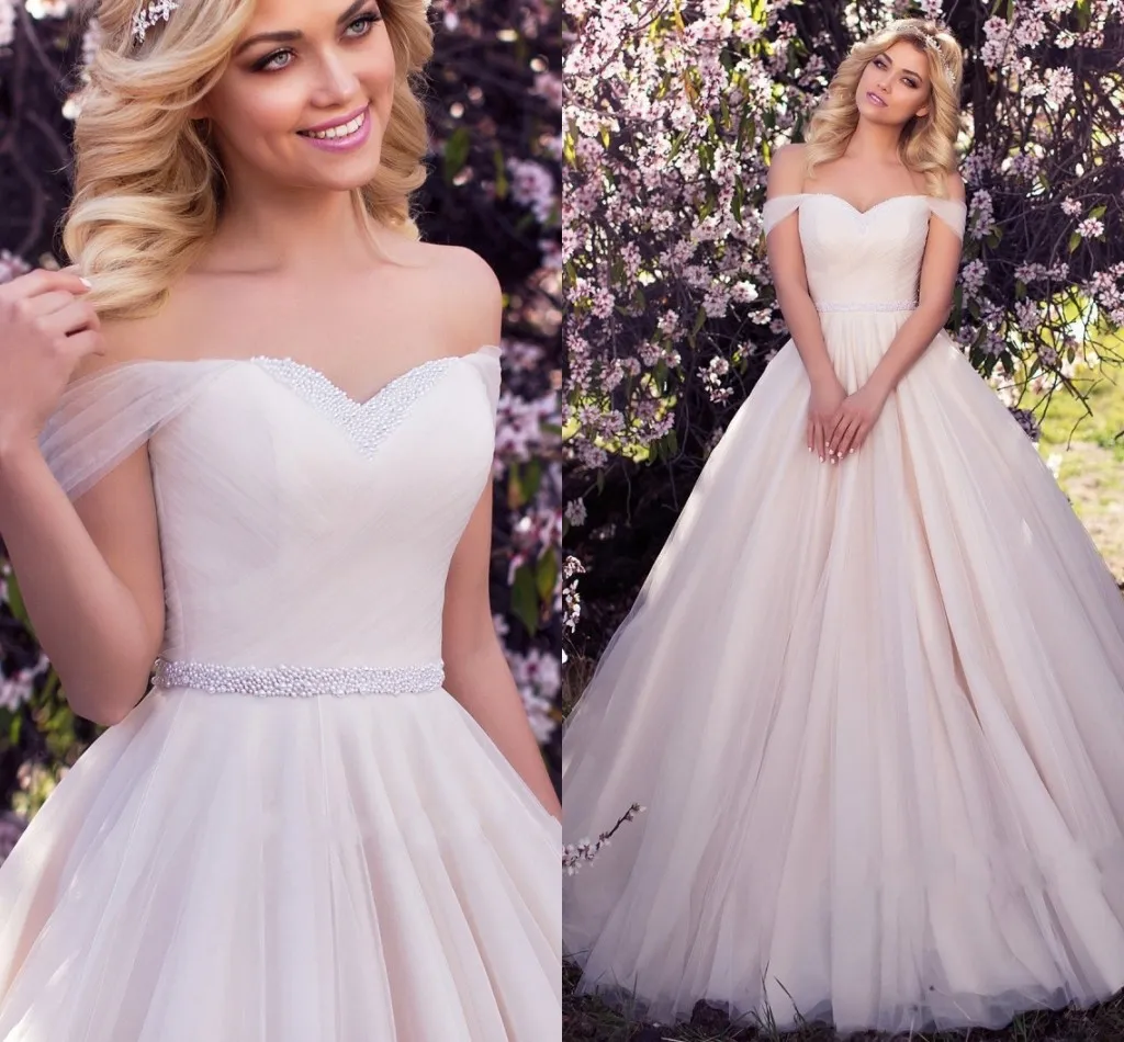 Elegant Wedding Dress 2023 Sweetheart Pearls Beads Off the Shoulder Lace Up A-Line Bridal Gown Vestidos De Novias Robe De Mariage