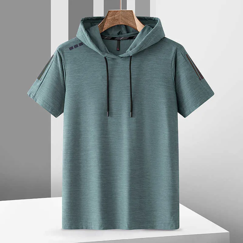 Men's T-Shirts Quick Dry Sport T Shirt Men'S 2023 Short Sleeves Summer Casual Grey Blue With Hooded Top Tees GYM Tshirt Clothes L230515