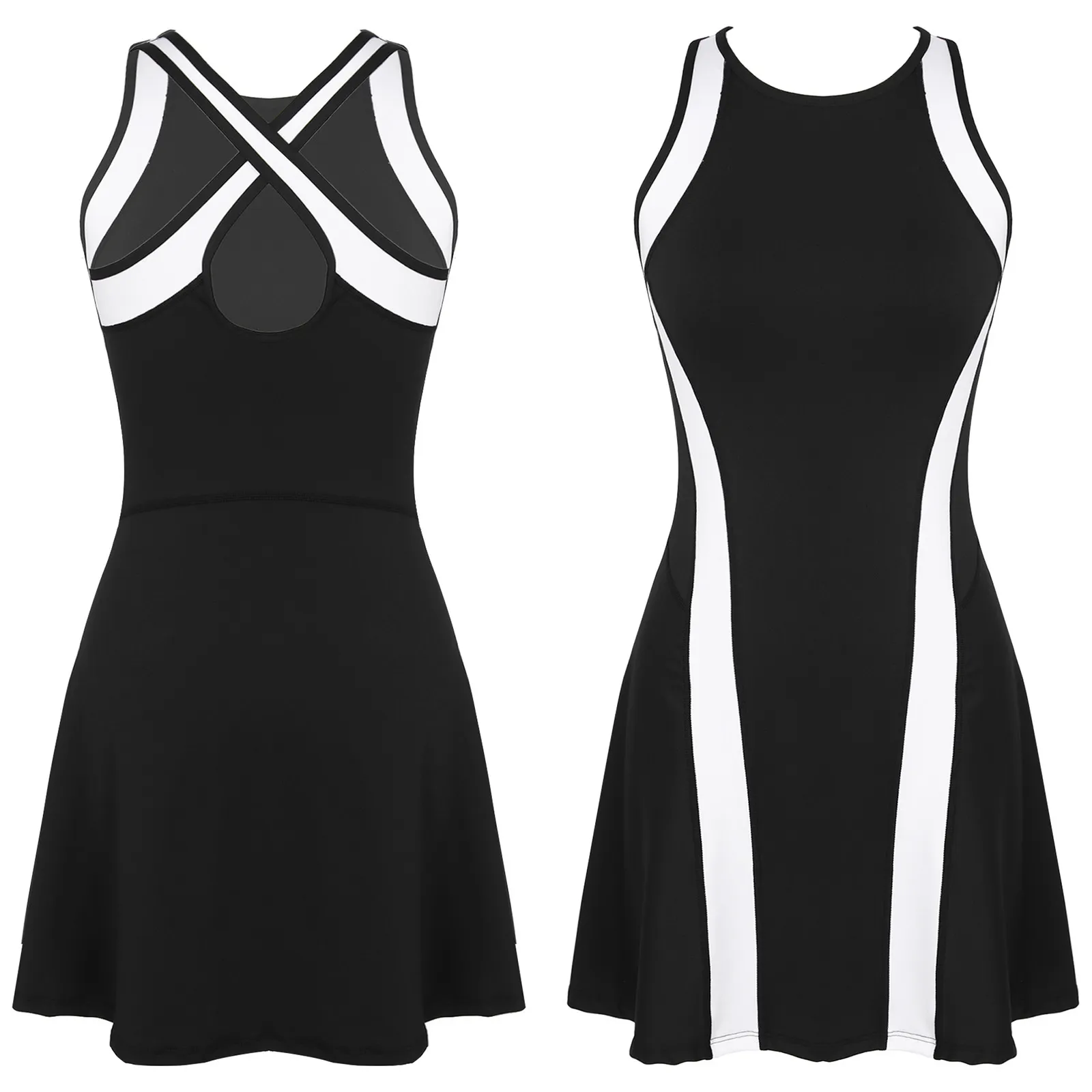 Basic Casual Dresses Women Tennis Dress Gym workout Sportswear Girls Sports Dress Inner shorts Ladies Sleeveless Criss-Cross Back Yoga Golf Dresses