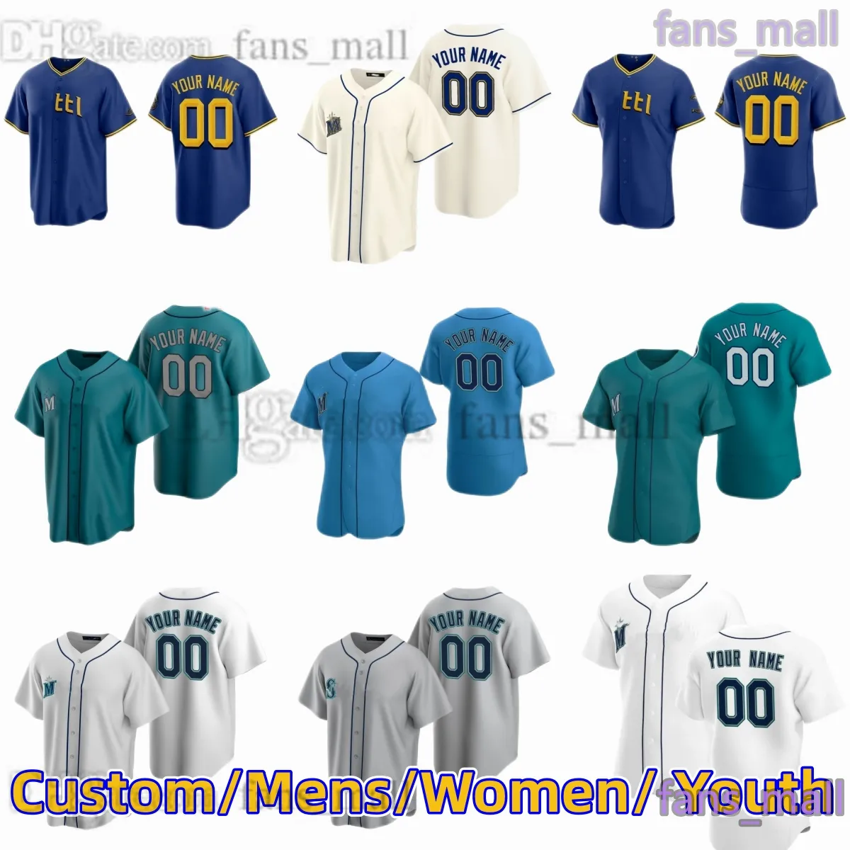 24 Ken Griffey Jr. S-6XL Custom Baseball Jersey 34 Felix Hernandez 11 Edgar Martinez 17 Mitch Haniger 44 Julio Rodriguez 51 Suzuki Ichiro 3 JP Crawford Jerseys