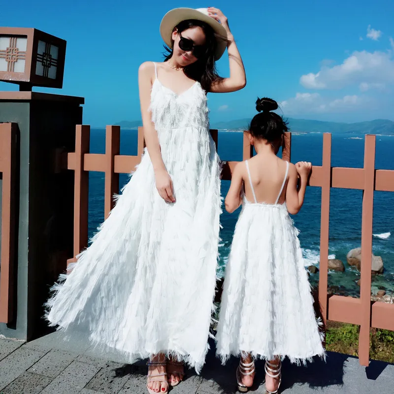 Abiti coordinati per la famiglia Abiti per la figlia della madre Abiti estivi per la mamma senza schienale Maxi White Wedding Party Beach 230512