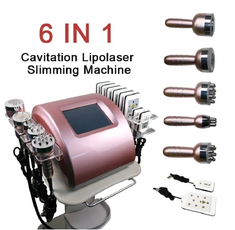 Ultrassônica Cavitação RF Vacuum Butting Máquina de emagrecimento do corpo rosa 6 em 1 40k Diodo portátil Lipo laser a laser de gordura escultura de sistemas de radiofrequência