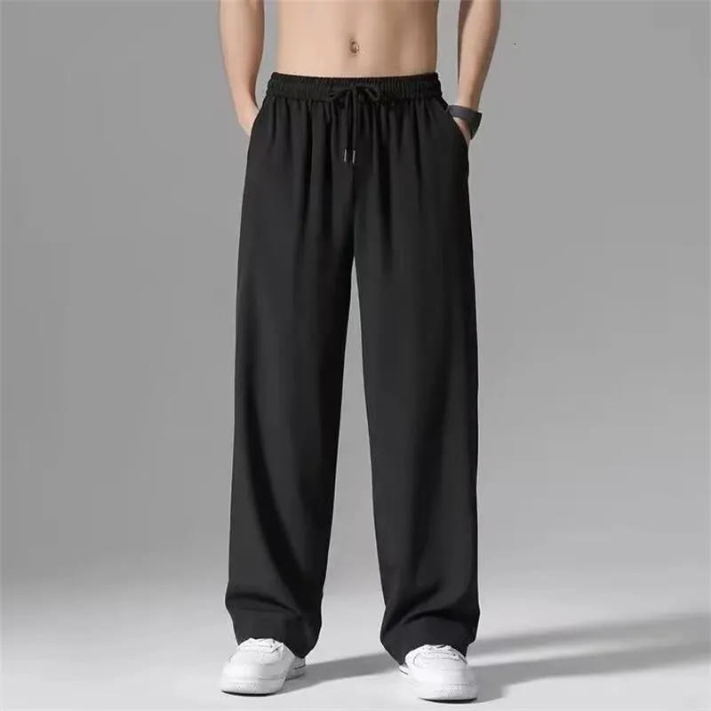 Herrbyxor 2023 Ice Silk Men joggar Sweatpants Man Y2K Streetwear Sportwear Jogging Gym Byxor Överdimensionerade baggy breda ben rak 230515