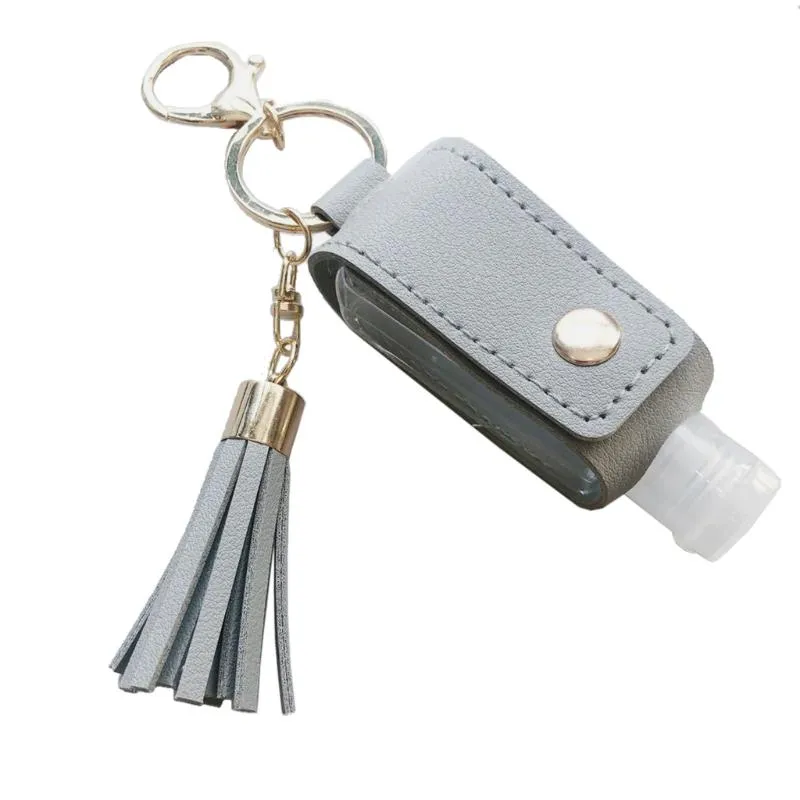 Schlüsselanhänger 30 ml tragbare leere Händedesinfektionsflasche mit Quasten Leder Schlüsselanhängerhalter T4MD