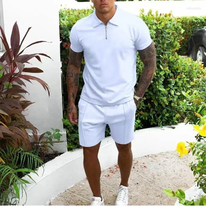 Men's Tracksuits 2023 Mens Tracksuit Suit Summer Short Sleeve Thin Polo Shirt Sport Shorts 2 Piece Men Solid Set Casual Jogging Sportswear