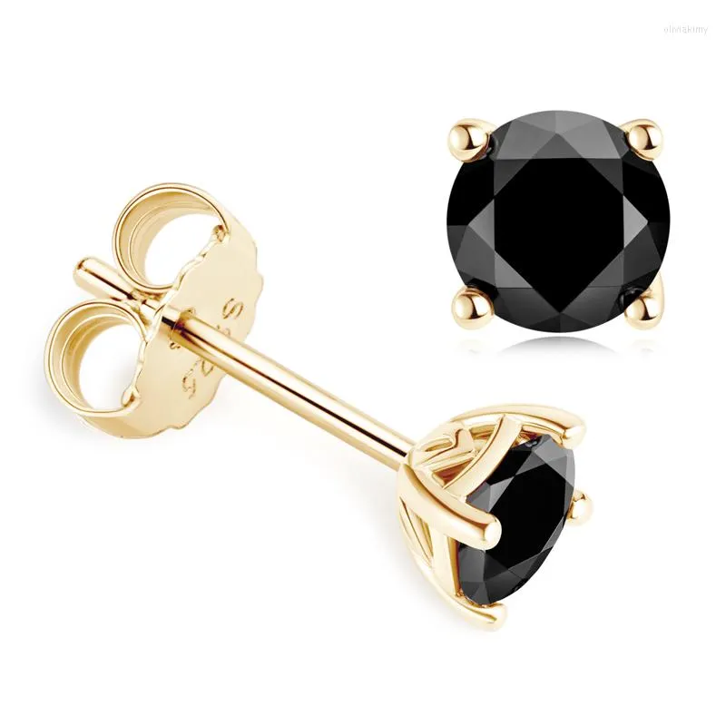 Boucles d'oreilles KUGG Noir Moissanite Pour Hommes Femmes Argent 925 Or Jaune Couleur 5mm D VVS1 Diamant Rond Bijoux Cadeau