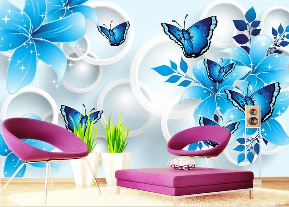 Wallpapers Custom Wallpaper Murals 3d Living Room Mural Blue Flower Home Decoration