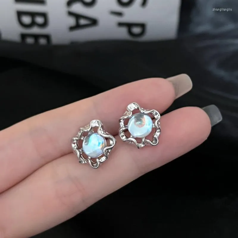 Boucles d'oreilles 925 argent aiguille pierre de lune géométrique pour femmes filles créative fête de mariage Piercing mignon bijoux cadeaux Eh1161