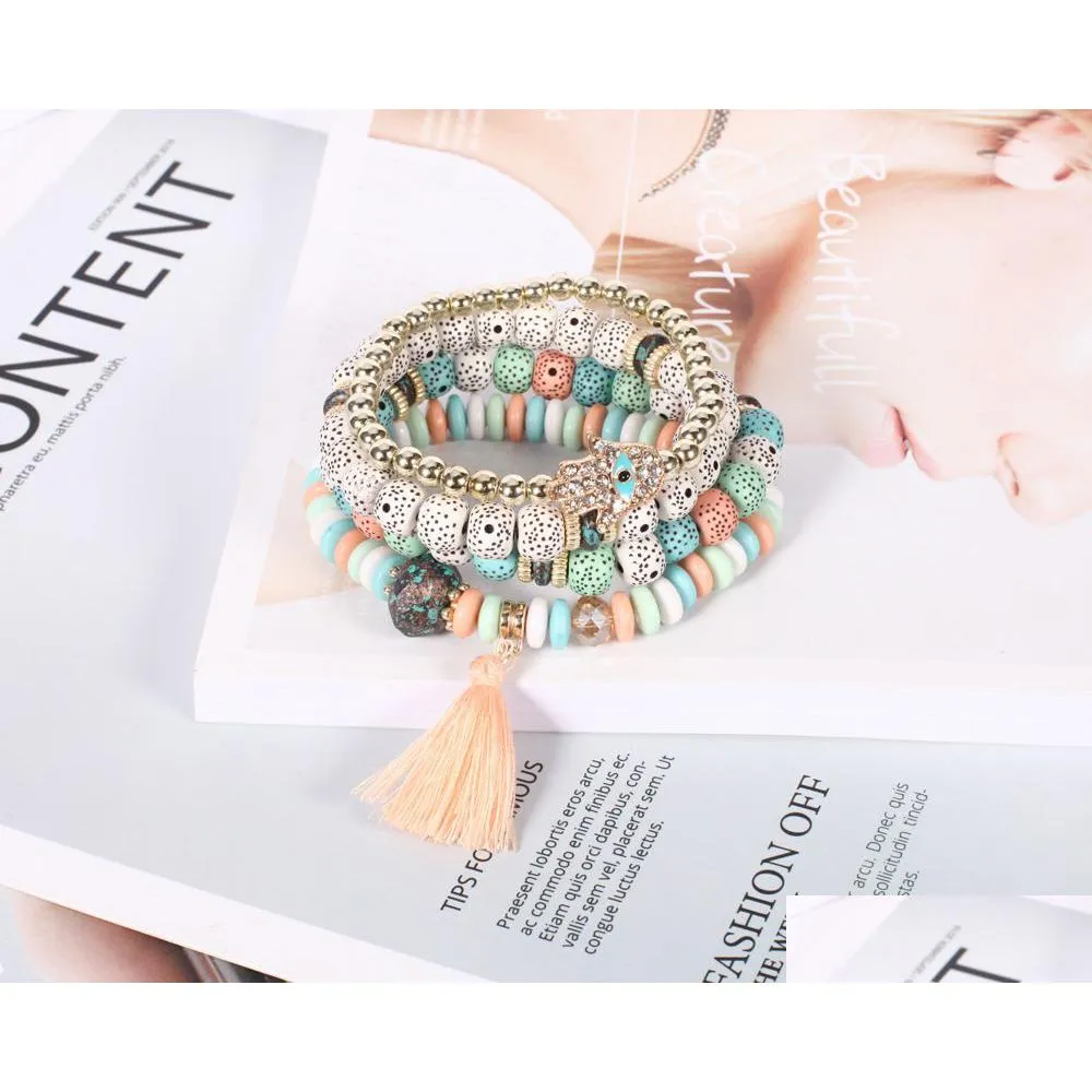 Charm Bracelets Bohemian Evil Eye Bracelts Women Natural Stone Wind Bodhi Tassel Hand Bead Bracelet Bangles Fashion Jewelry Dhgarden Dh9Nw