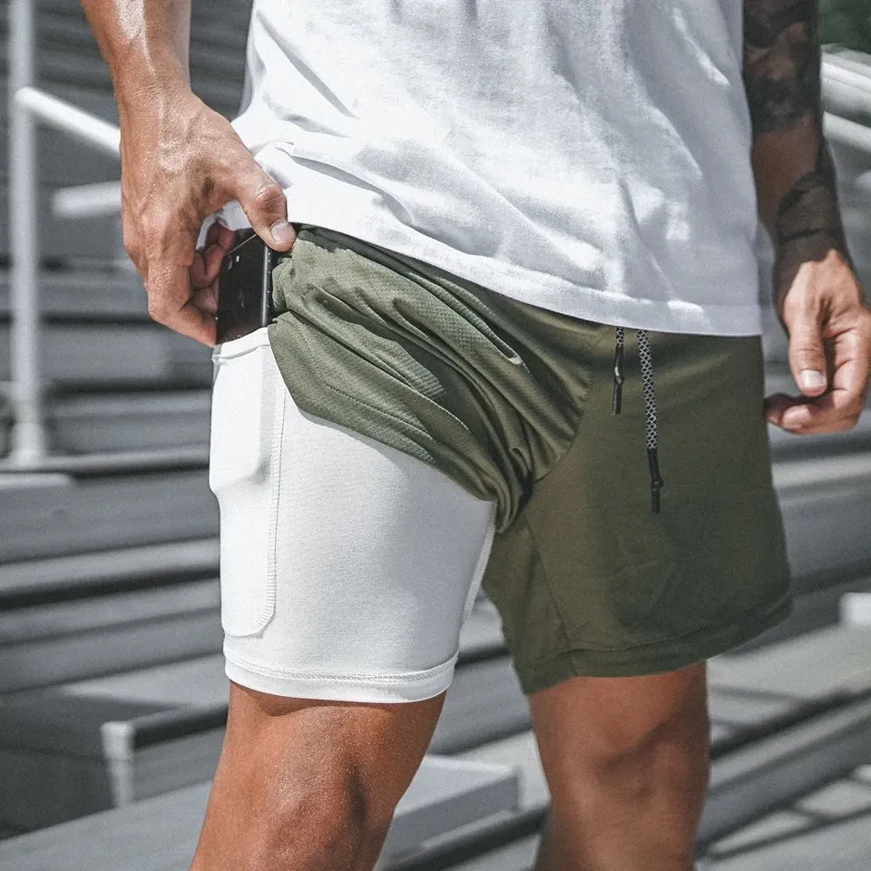 QNPQYX Neue Herren-Laufshorts, Jungen-Sporthose, männlich, doppellagig, schnell trocknend, Fitness-Männerhose, Jogging, Fitnessstudio, kurze Hose, Herren, Sommer, lässig