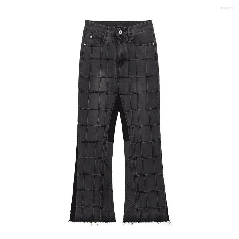 Jeans da uomo Pressing Line Lattice Retro Washed Jeans da donna Pantaloni stile americano Moda Casual High Street Pantaloni hip-hop