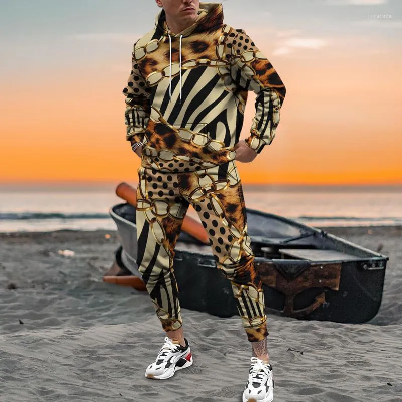 Men s Tracksuits Vintage Leopard Print Men s Hoodies Sweatpants Oversized Tracksuit Autumn Long Sleeve Pullover Hoody Sprotswear 2 Piece