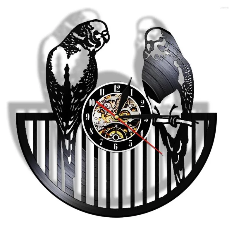 壁の時計バッジー鳥LPレコード時計現代動物サイレントクォーツウォッチオウム鳥保育園キッズルーム装飾ライト