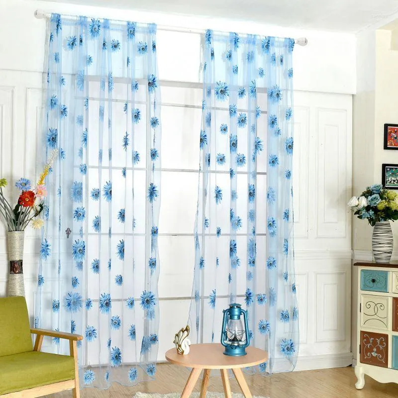 Rideau Motif Floral Tulle Porte Fenêtre Fil Chambre Salon Moderne Sheer Floqué De Luxe Rideaux 2 Couleurs