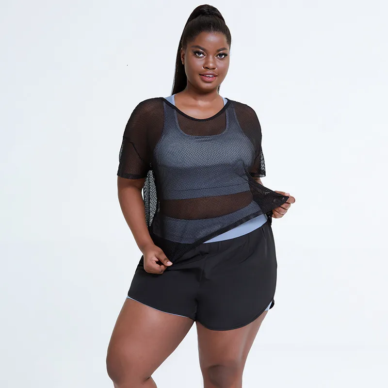 Summer Yoga Plus Size Set In Pure Black For Women Sportswear