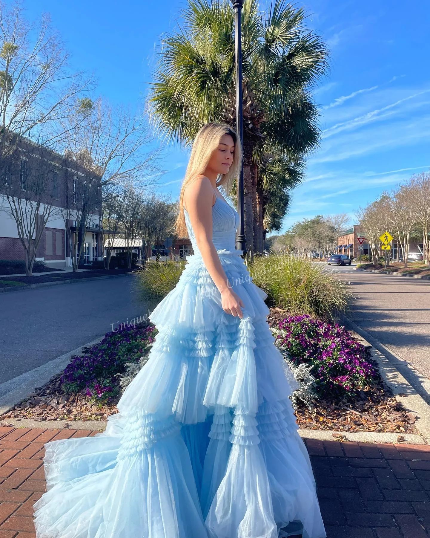 Ruffled Fitted Prom Dress Layers Glitter Tulle High Slit Skirt Lady Preteen Teen Girl Pageant Gown Formal Party Wedding Guest Red Capet Runway Lilac Pink Periwinkle