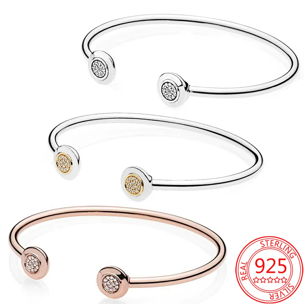 925 Sterling Srebrna Bransoletka Pandora Prymitywna Signature Rose Gold Otwarta Podstawowa bransoletka Damska biżuteria Prezent Bezpłatna dostawa 1