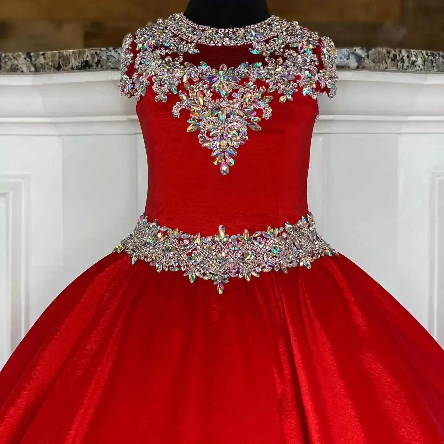 AB Stones Crystal Taffeta Little Red Wedding Dress For Formal Parties Customizable For Teens Juniors And Toddlers High Neckline And Beaded Design Perfect For Miss Pageants And Special Occasions CG001 ...
