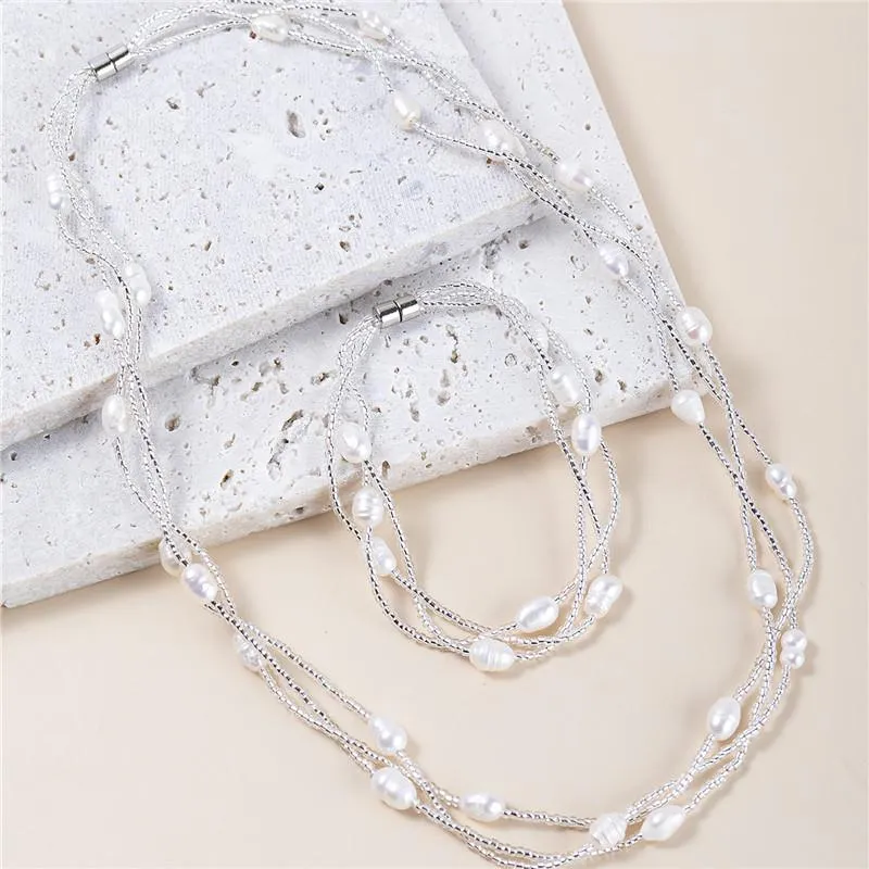 Collier boucles d'oreilles ensemble YEYULIN vraie perle pour les femmes multicouche Bracelet à breloques fête de mariage cadeau d'anniversaire