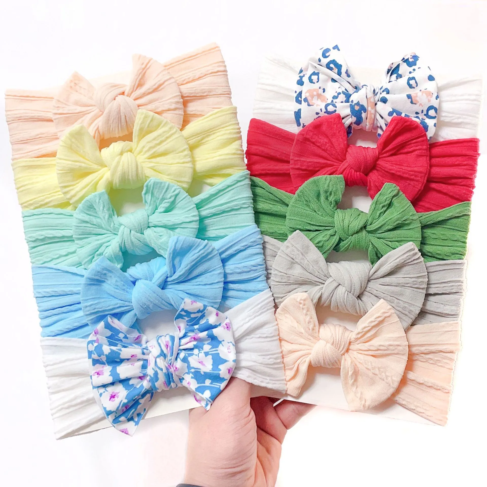 16155 Europa niños niña bebé Bowknot diadema turbante cabeza envoltura niños princesa banda para el cabello diademas Bandanas accesorio para el cabello 5 unids/set