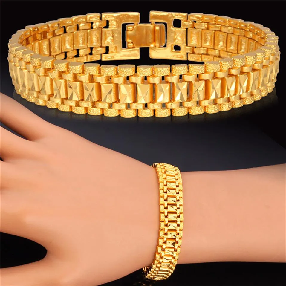 18K Gold Bracelet Men Jewelry Rock Style Platinum Plated 19cm 12MM Thick Chain Link Bracelet Whole256f
