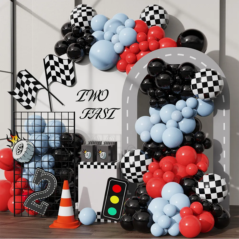 Outros suprimentos para festa de evento 145pcs Tema de carro de corrida Balão Garland Arch Kit Red Black Macaron Blue Latex Balloons Birthday's Birthday Party Decoração do chá de bebê 230515