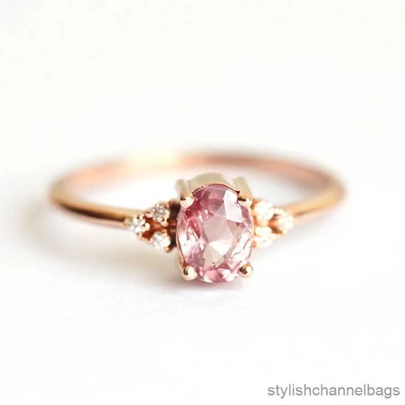 Bandringen romantische roze kubieke zirkoon stenen prinses ringen met roségouden kleur verloving kleine delicate ringen