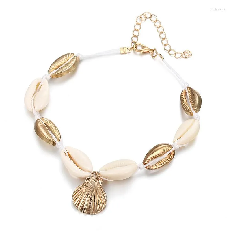 Lien Bracelets Shell Bracelet Pulseira Feminina Plage De Mode Métal Pétoncles Tissé Joker Bracelets De Cheville Schelpen Coquillage Coquillage Concha 2023