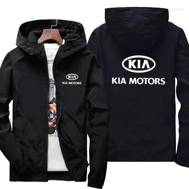 Męskie bluzy wiosenne jesień moda dla Kia Motors Logo WindProof Kurtka z kapturem wiatrówki bluzy z zamek błyskawiczny