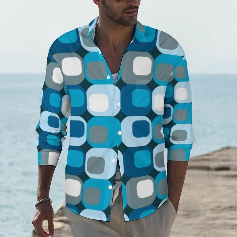 Chemises décontractées pour hommes nuances de rétro Mod chemise printemps bleu abstrait hommes Blouses amples à manches longues motif Y2K haut grande taille