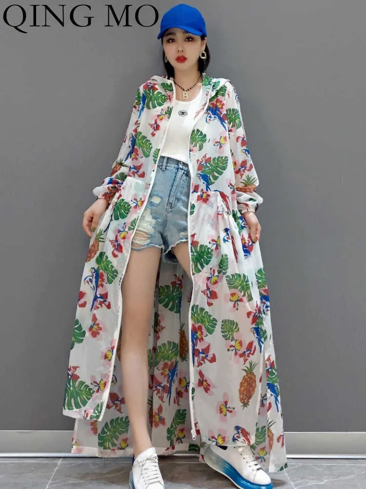 カジュアルドレスQing Mo 2023春夏新しいファッション日焼け止め韓国の薄いウィンドブレイカーコートドレス女性ZXF1150 P230515