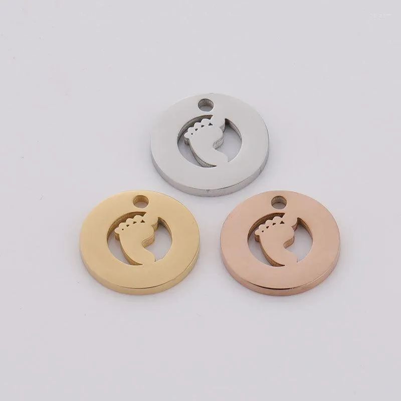 Charms 20pc 13mm Rose Gold/Steel Color Stainless Steel Hollow Baby Foot Charm Pendant For Necklace DIY Women Handmade Jewelry Making