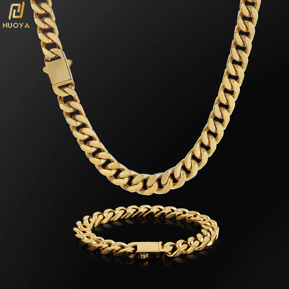 Pendant Necklaces 18k goldplated chunky necklace high polished stainless steel Miami flat curl men's Cuban chain 230512