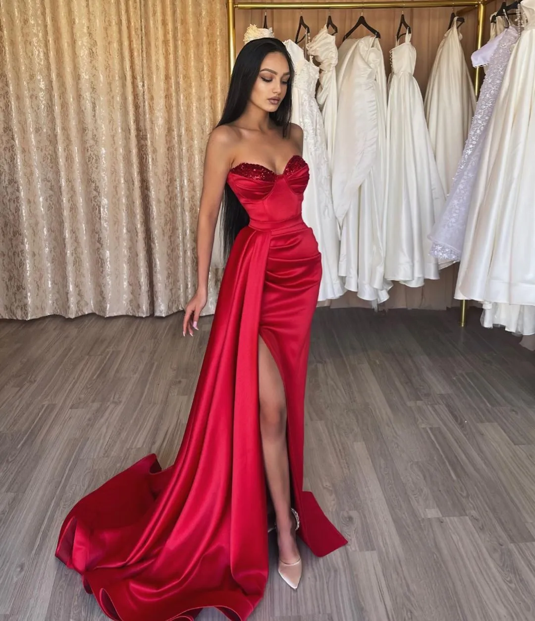 Thigh slit prom dress hotsell