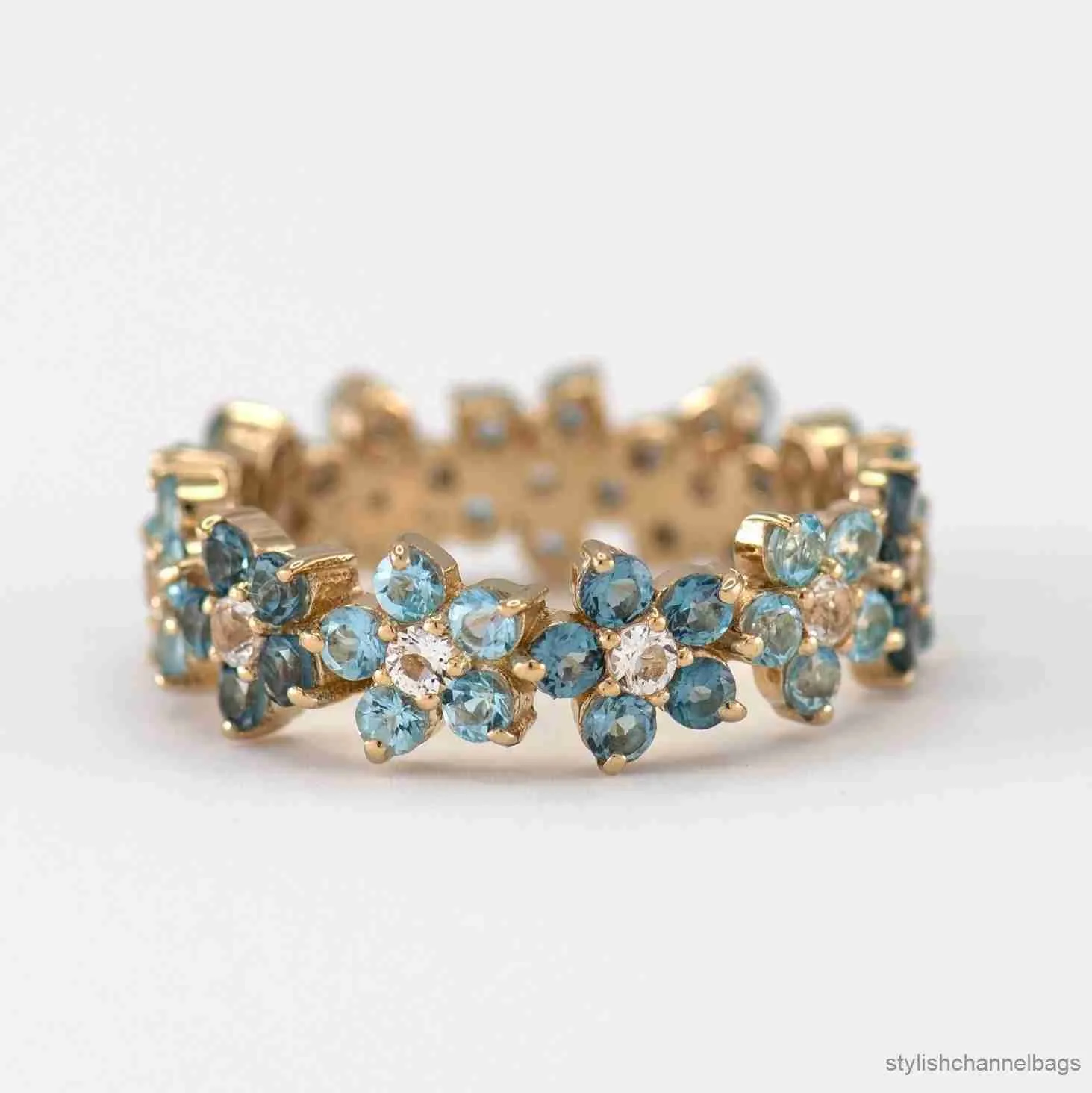 Ringas de banda elegante requintado azul zircão de ameixa floral infinito anéis florais para mulheres adoram jóias de anel de casamento