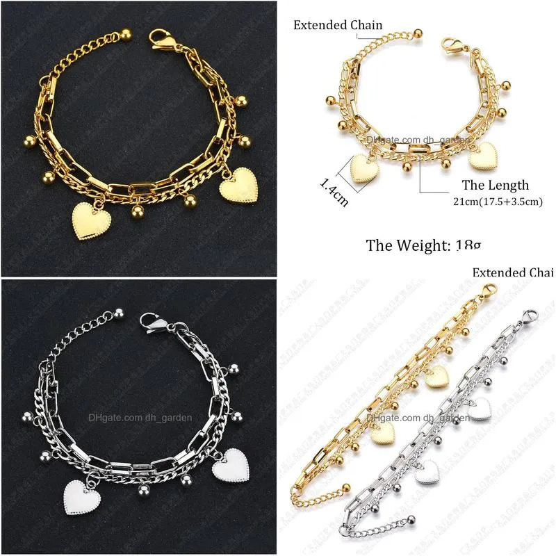 multilayer stainless steel heart round beads ladies bracelet fashion love ornaments gold silver color sweet student bracelet