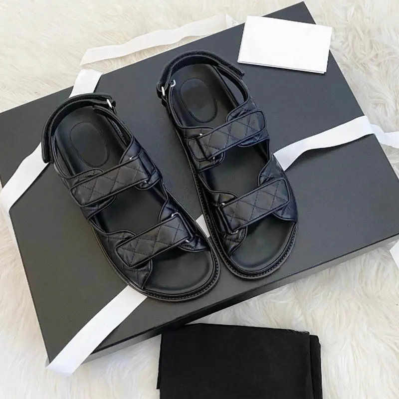 Women Ladies Famous Designer Calfskin Dad Sandals Platform Quilted Sandla Slides Fashion Buckle Ankle Strap Beach Shose Luxury Plate-forme With Box