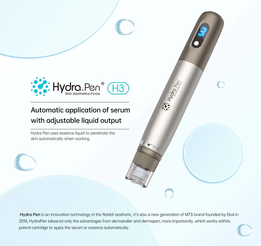 Dermapen elétrico sem fio Hydra Pen H3 Aplicador de soro automático para terapia com células-tronco faciais Caneta de microagulhamento profissional Mesoterapia Derma Stamp