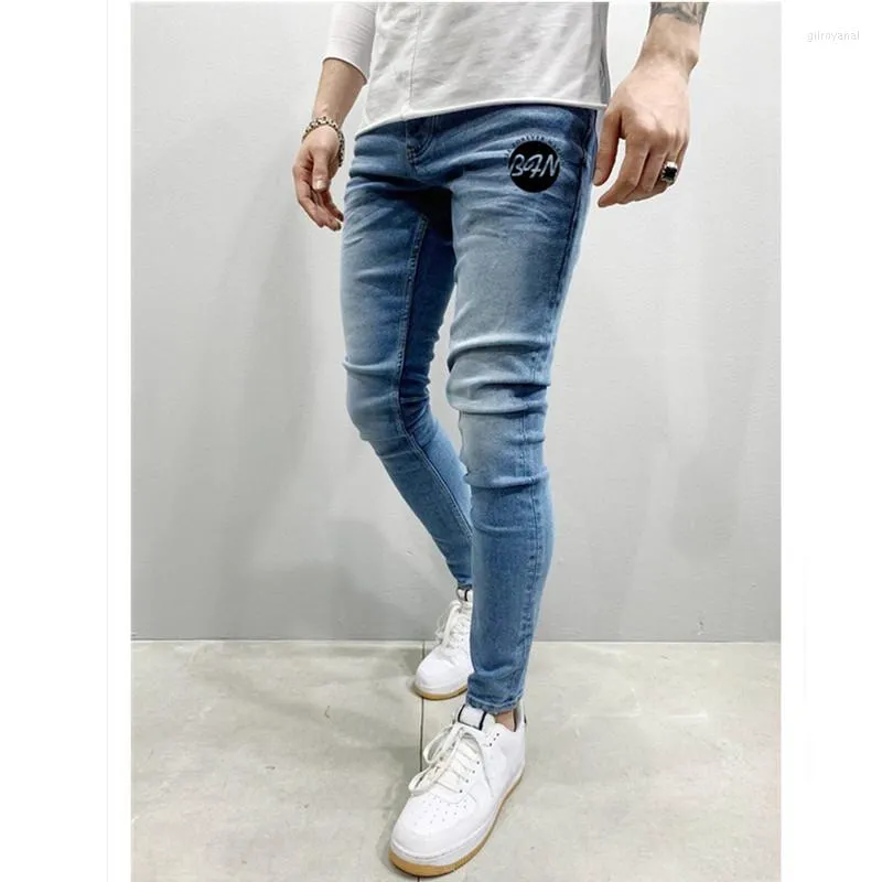 Heren jeans gebogen Heng Xin Brand Men High Street Pencil Solid Color Classic Denim broek Casual Daily voor mannelijke slanke fit cowboy pantmen's