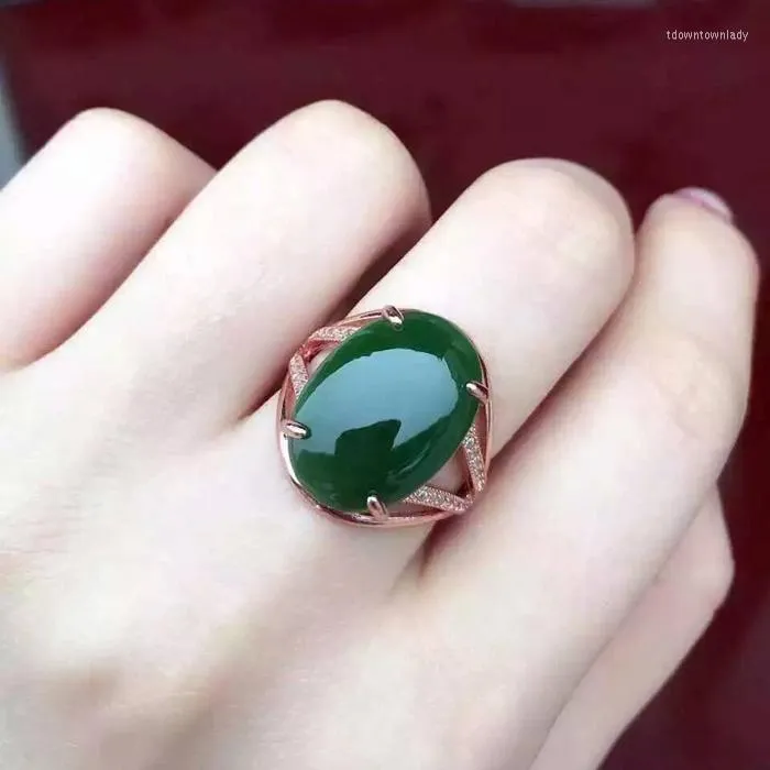 Bagues en grappe D en argent sterling 925 avec bague en jade naturel