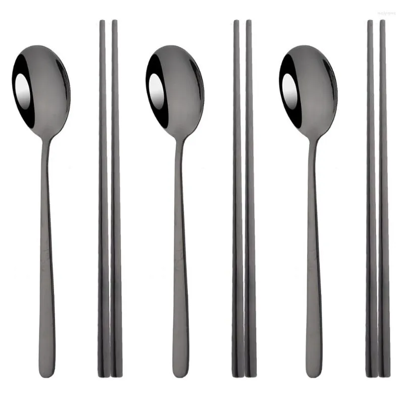 Servis uppsättningar 3set Black Korean 304 Rostfritt stål Hotstickor Spoon Set Long Handle Non-Slip Dessert