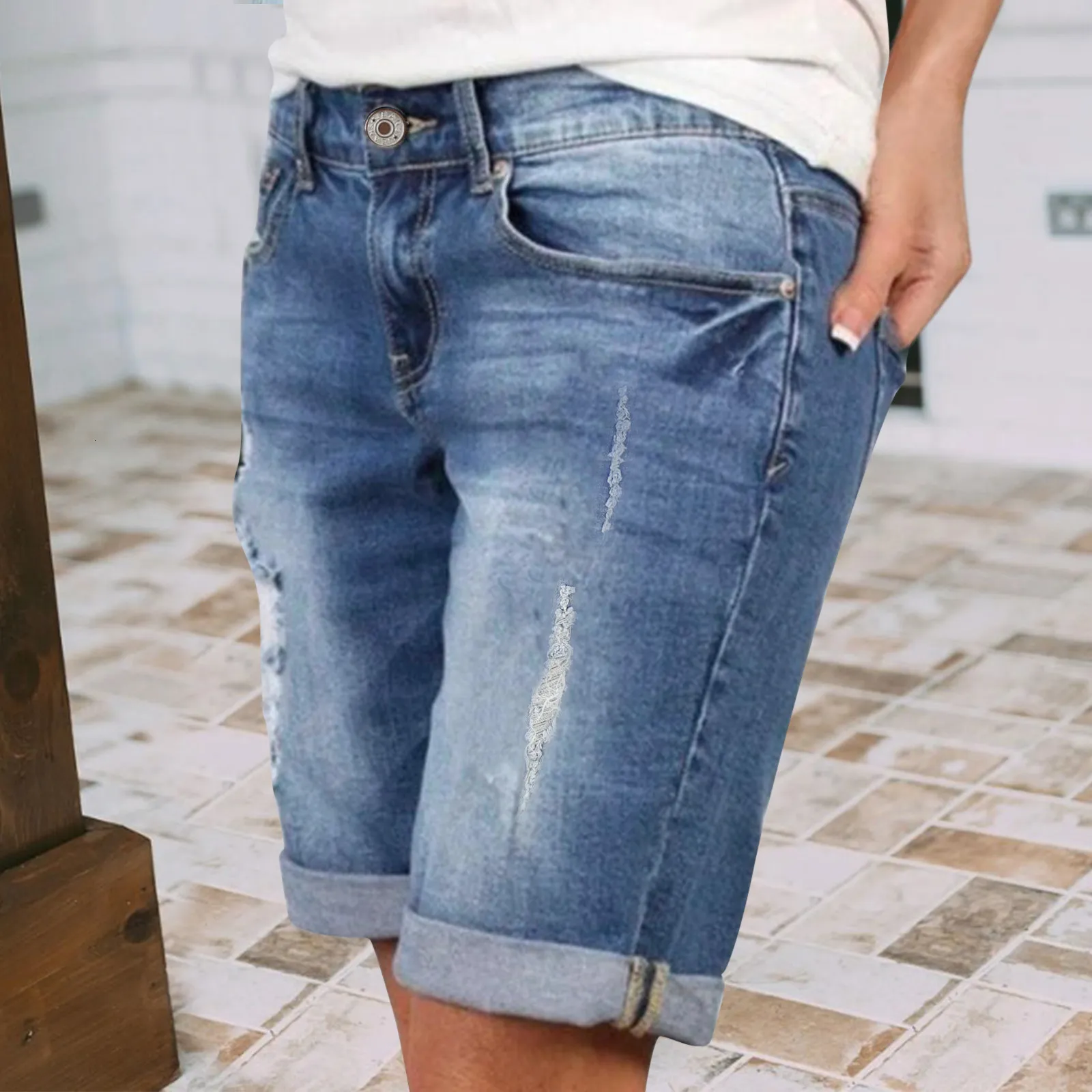 Kobiety szorty wysokiej talii Lato luźne dżinsowe spodenki Koreańskie mody krótkie dżinsy krótkie spodenki 230515