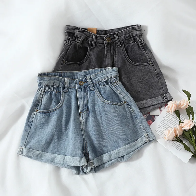 Shorts femininos de verão alta cintura jeans shorts femininos casuais folhas soltas moda moda cintura larga perna larga jeans fêmea 230515