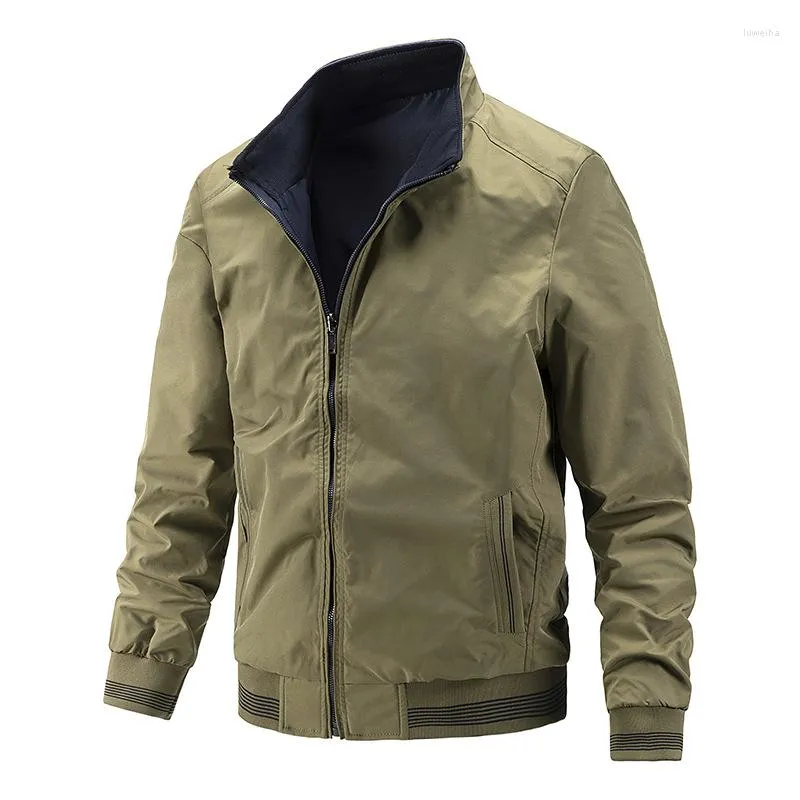 Men's Jackets 2023 Spring Autumn Men Double Face Jacket Casual Solid Color Slim Fit Fashion Stand Collar Army Green