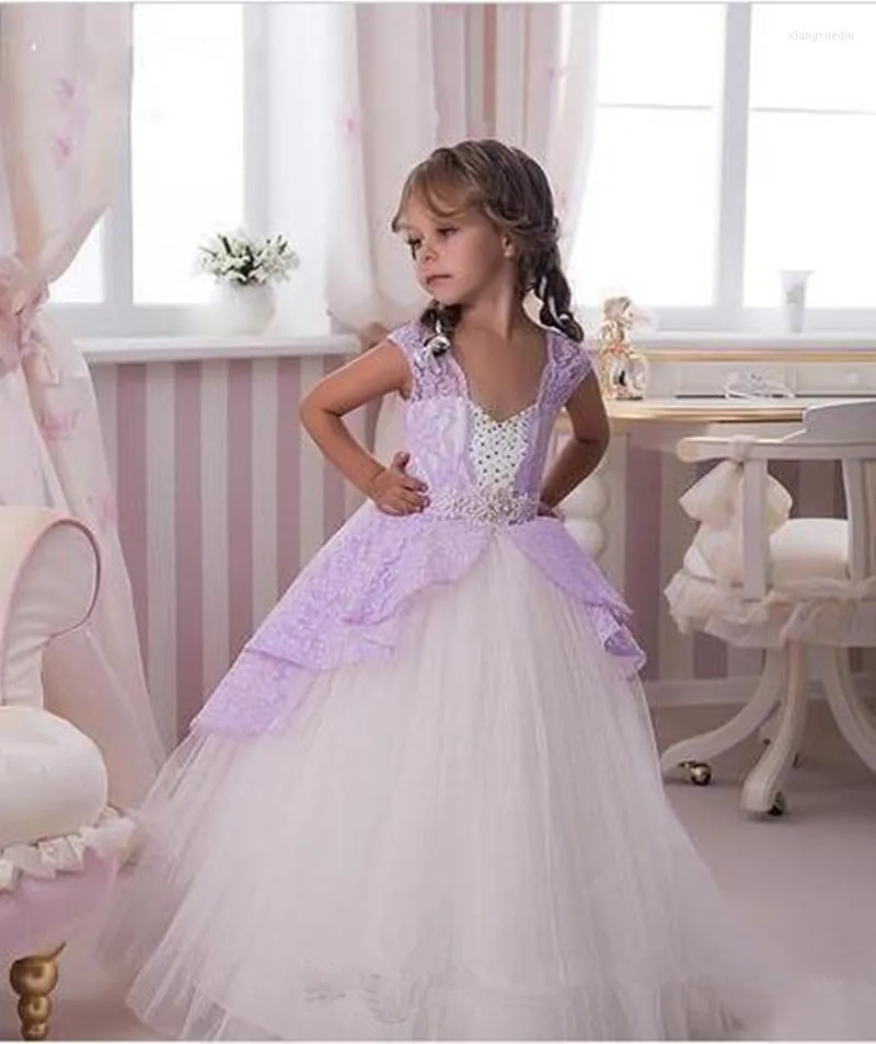 Flickaklänningar Flower Girls Glitz Pageant for Princess Off Shoulder Corset Back Kids Party Gowns