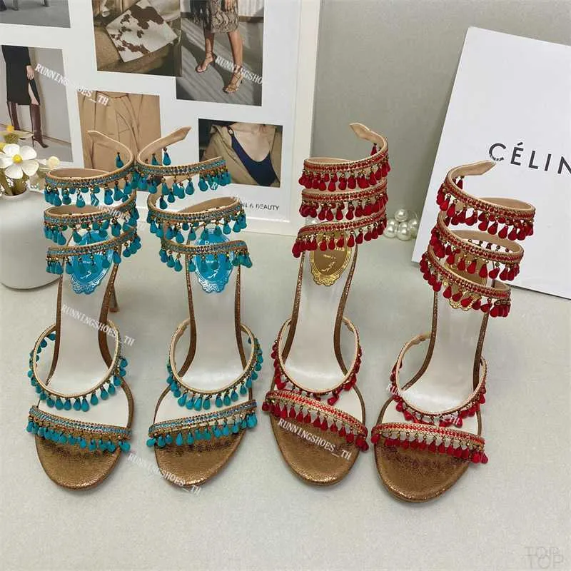 Diseñador Mujer Sandalias Serpiente Strass Stiletto Margot Joya Sandalia Rene Caovilla Crystal Gold Vestido Zapatos Moda Verano PH