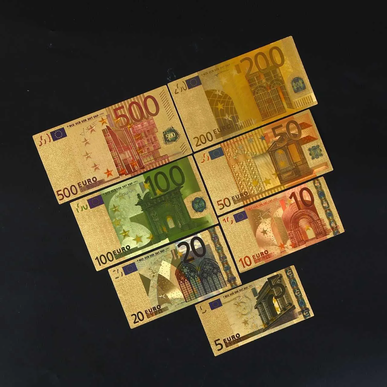 Sztuka i rzemiosło Dostosowana złota folia, gorąca sprzedaż banknotów okolicznościowych w kolorze euro 7-częściowa kolekcja pamiątkowe i ozdobne wyroby rękodzielnicze